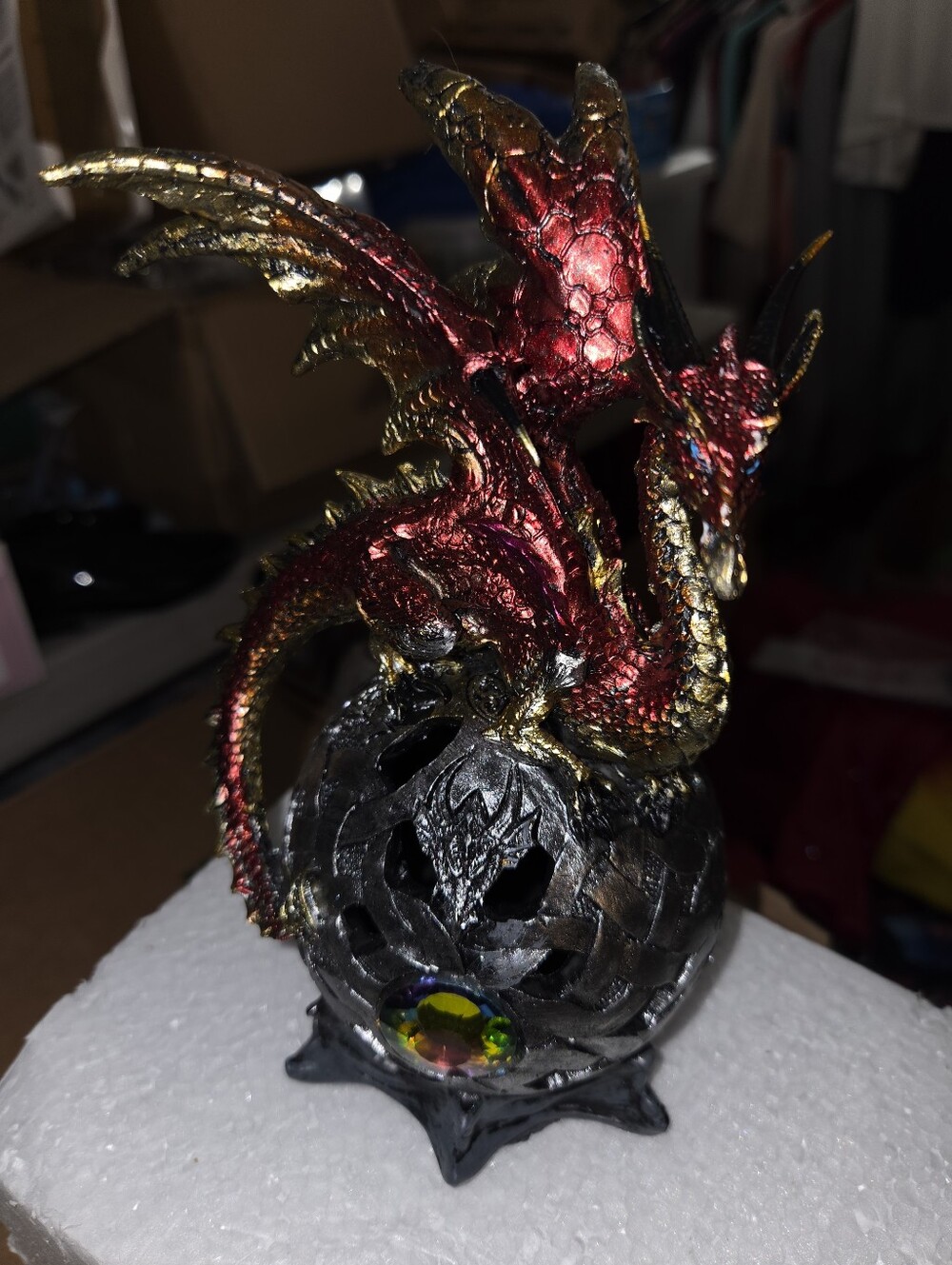 Red and Gold Dragon Figurine Decorative Sculpture Lights Up
